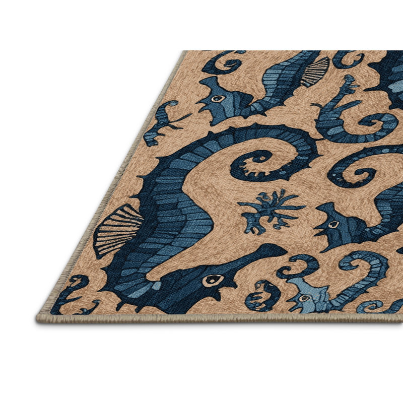  Tapis bord de mer lavable Seahorse, Carré 8 pi