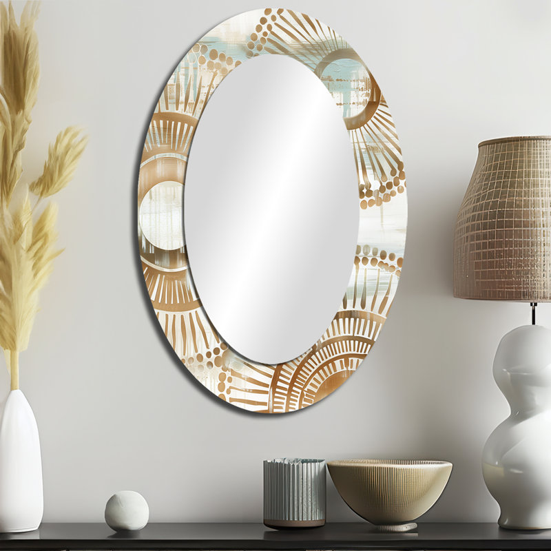 Miroir mural bohémien beige et doré, 36 po x 24 po