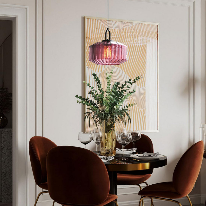 Modern Geometric Ribbed Glass Pendant Light, Purple, Purple