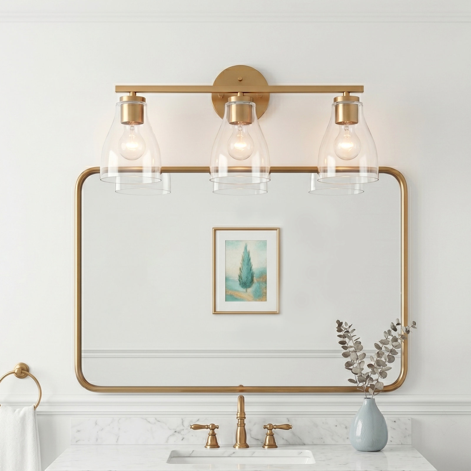 Keston Dimmable Vanity Light, Brushed Brass, 3 Lights, 10" H x 22" W x 6.5" D