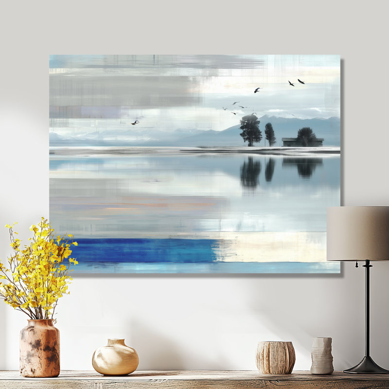 «Blue Oceans Edge of Wonder Accents With White», art mural sur toile, abstrait bleu, H 20 po x l 12 po, Toile tendue