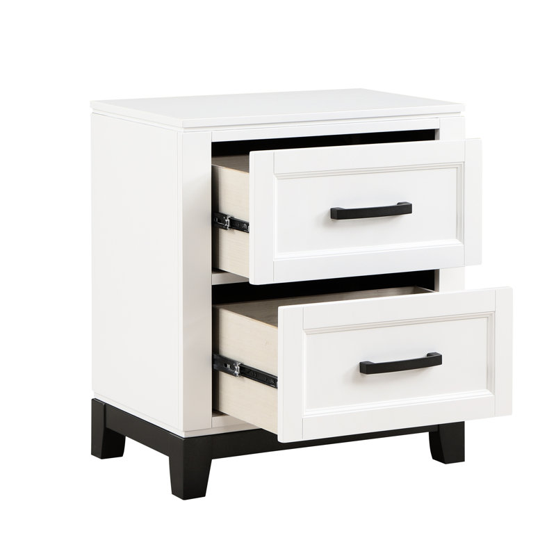 Table de chevet blanche avec 2 tiroirs pour la chambre à coucher - Unité de rangement en bois rustique