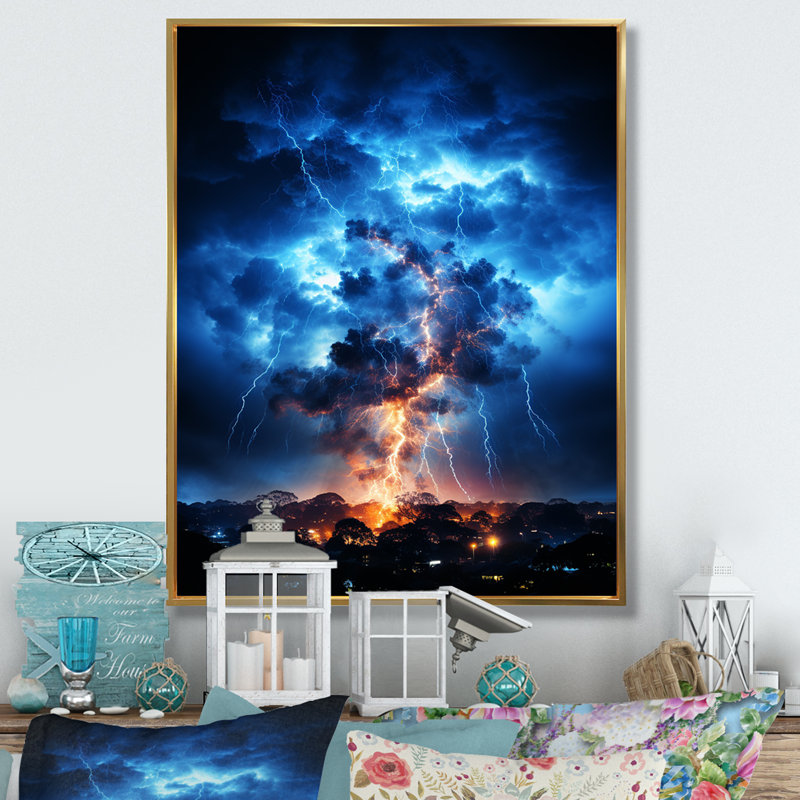 Lanyia " Lightning Electrifying Moment ", 44" H x 34" W x 1.5" D, Gold Floater Frame
