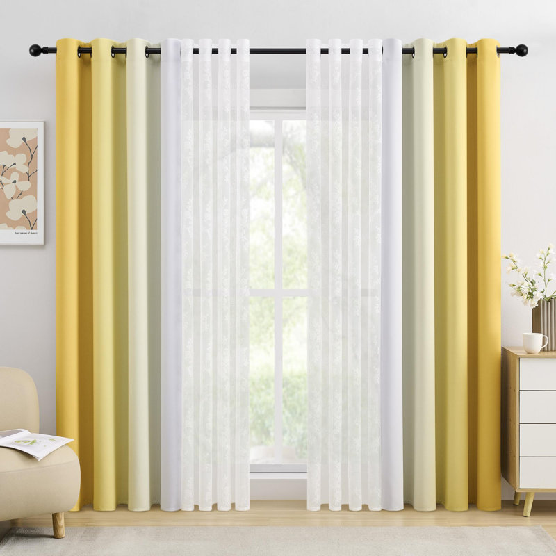 Ensemble de 4 rideaux occultants ombrés mélangés et assortis - 2 pièces de dentelle diaphane et 2 rideaux obscurcissants obscurcissant pour la chambre à coucher du salon
