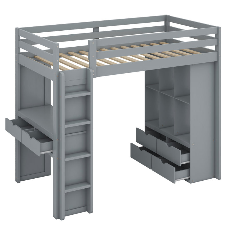Jaydalin Kids Twin Loft Bed with Drawers, Gray
