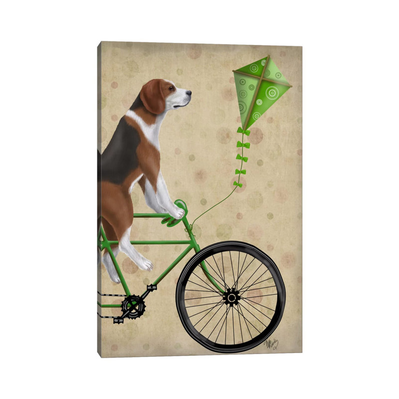 Beagle On Bicycle by Fab Funky - Wrapped Canvas Gallery-Wrapped Canvas Giclée, 66.04 cm H x 45.72 cm W x 3.175 cm D
