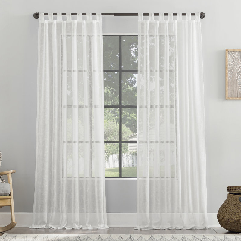 Holtz Linen Burlap Weave Linen Blend Sheer Tab Top Curtain Panel, 50" W x 84" L, White