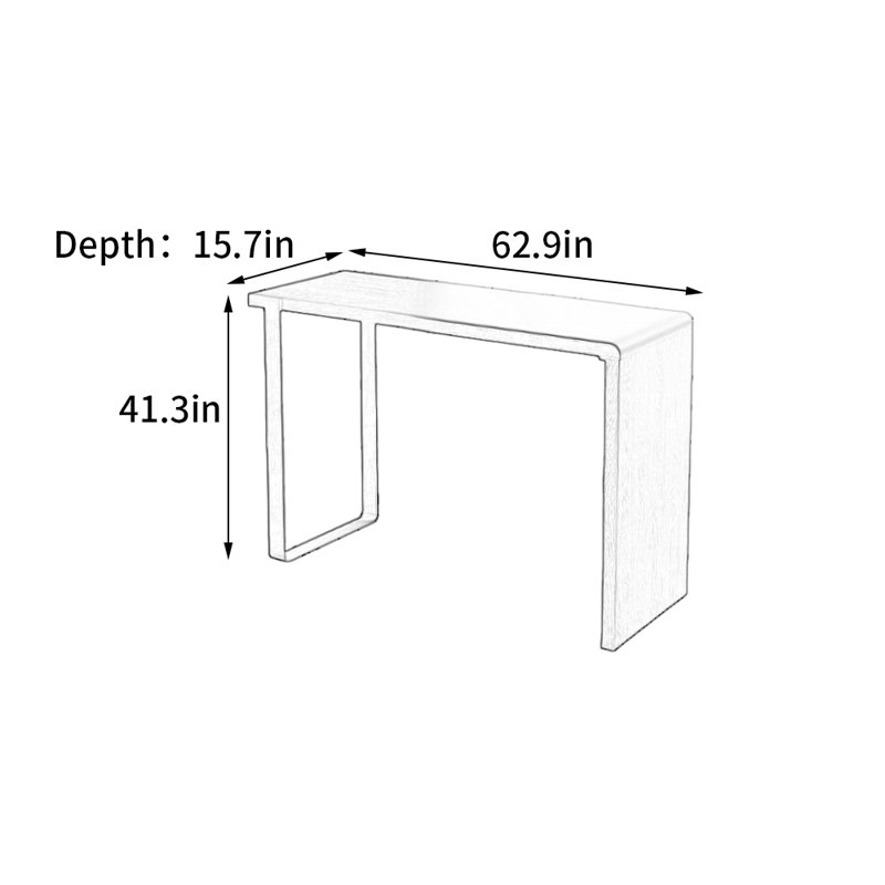 Table de bar simple et légère en bois massif de luxe, H 41,3 po x L 62,9 po x l 15,7 po