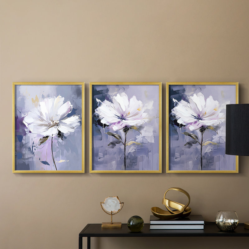 Étude florale CXLV -Set de 3 estampes giclées encadrées -Prêt à