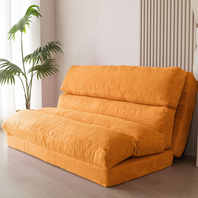 Canapé sans accoudoirs Gola, H 27,6 po x l 39 po x P 27,6 po, Velours côtelé orange