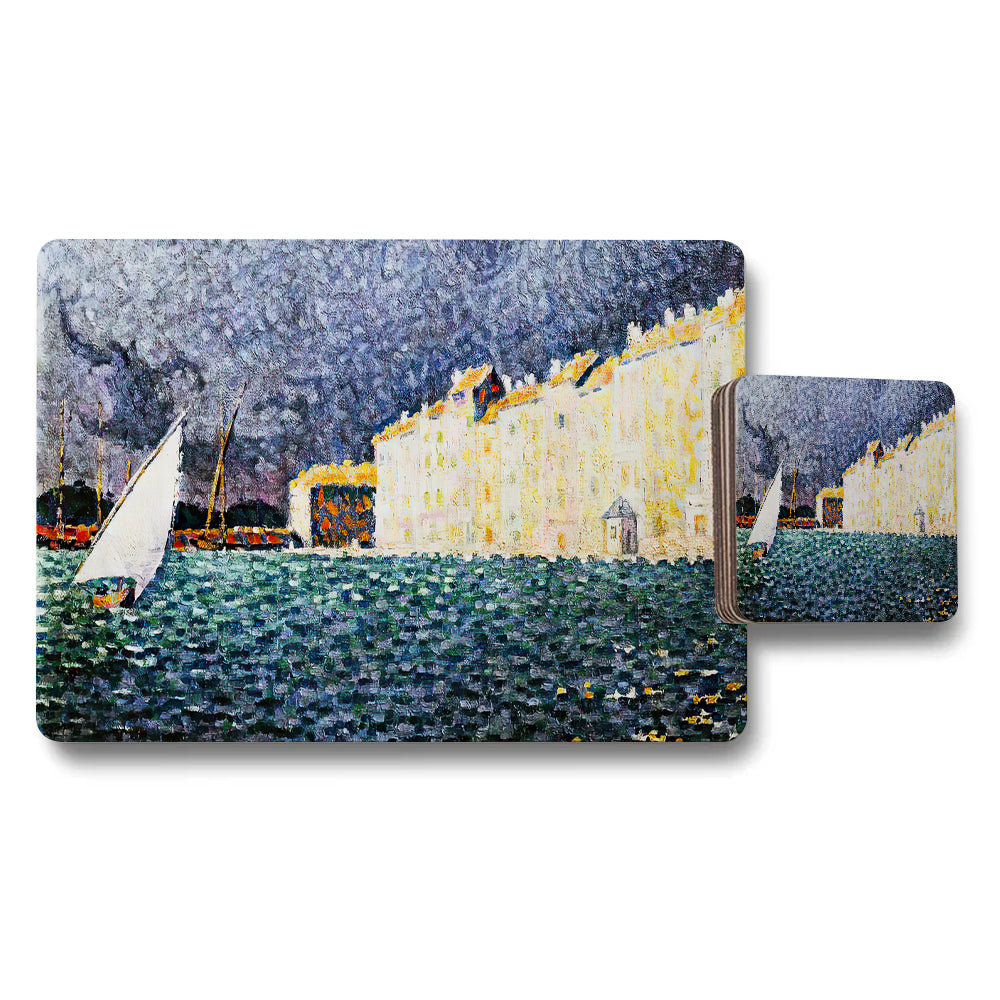 Impressionist Harbor Scene Placemats and Coaster Set