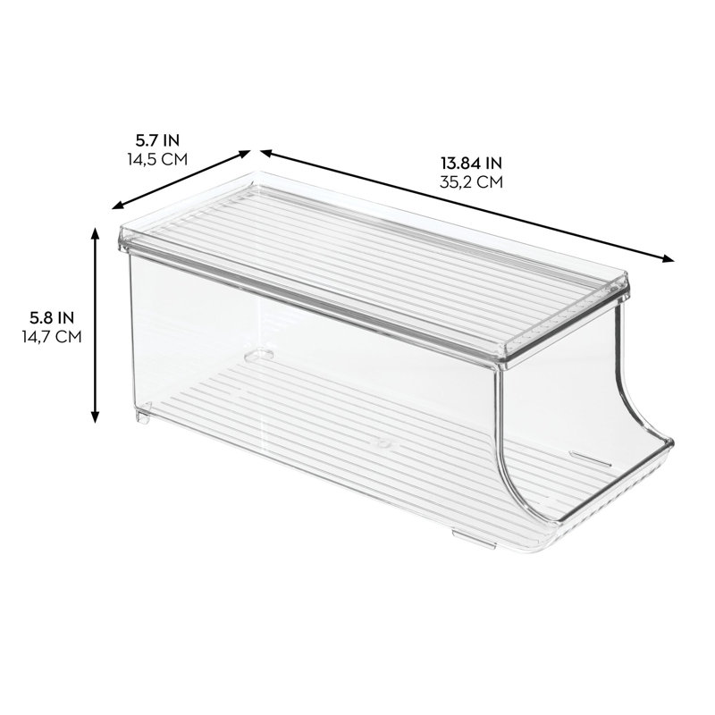 iDesign Recycled Plastic Beverage Fridge Organizer Bin with Lid Clear