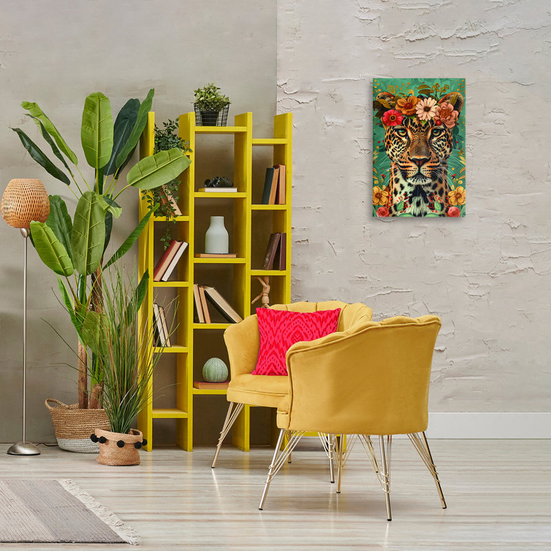 Art floral sur toile guépard couronné floral, design par LSR Design Studio, H 24 po x l 16 po