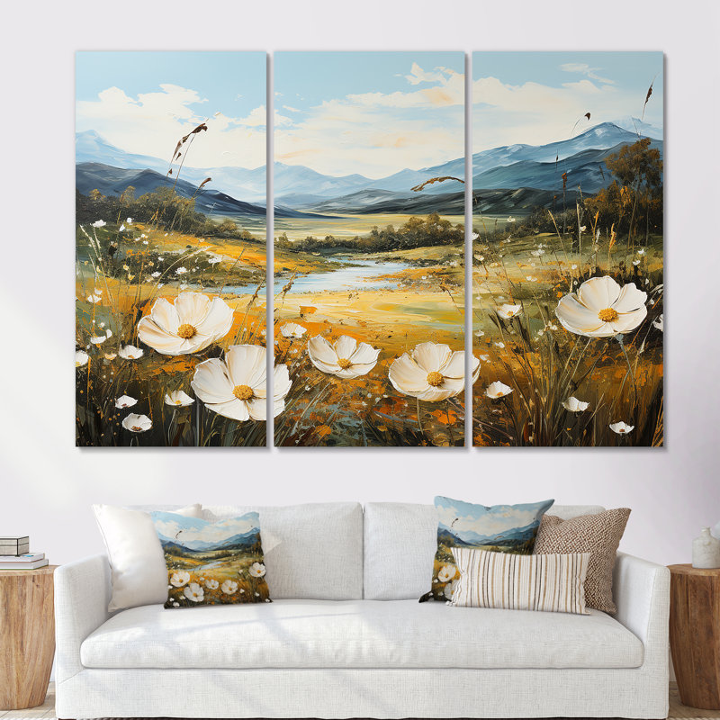 Ensemble de salon Buttercups Flowers Mountain Landscape I - Flowers, Toile tendue, H 28 po x l 36 po x P 1 po