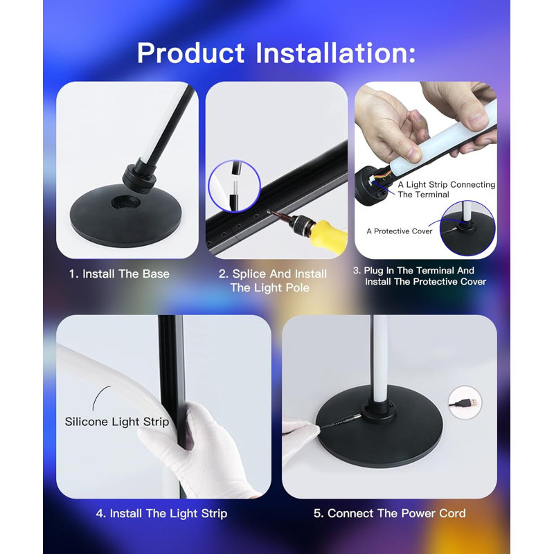Smart RGB Floor Lamp With Bluetooth Control, 16 Million Colours, 3-Sided Lighting, Music Sync, Voice Assistant Compatible, Adjustable Brightness, Aluminum Base, Silicone Design