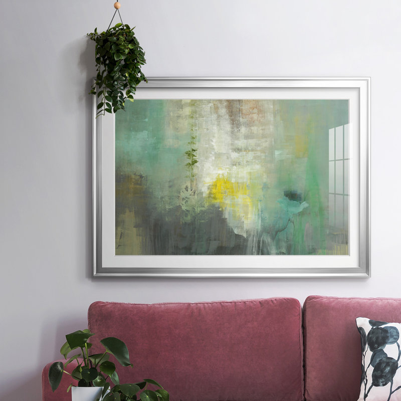 Impression encadrée de fourrage avec verre biseauté mat et verre, Argent, H 27 po x l 39 po x P 1,5 po