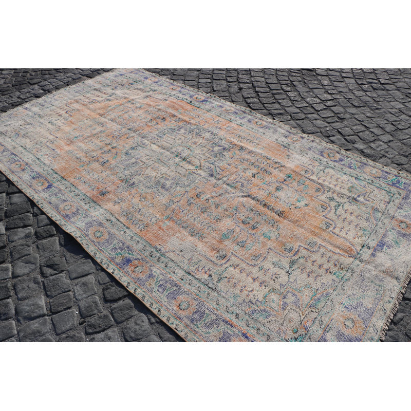 Grand tapis turc anatolien vieilli de style Oushak orange neutre pour la chambre à coucher
