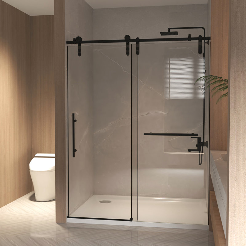 44 - 48" W X 76" H Sliding Shower Door With 5/16"  8Mm  Clear Tempered Glass, Stainless Steel Frame, Matte Black Adjustable Width, Reversible Installation, Excellent Waterproof Performance, Hardware,