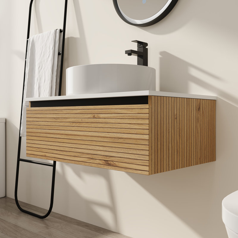 30" Wall Mount Bathroom Vanity with Ceramic Sink - Soft Close Drawer