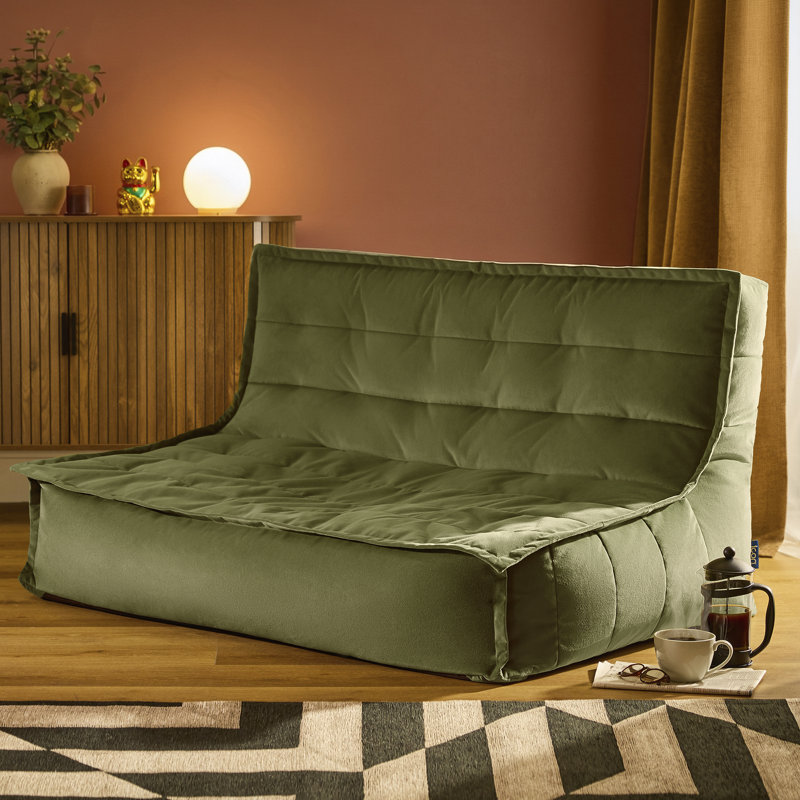 icon Kota  Velvet Sofa Bean Bag, Olive Green, Olive Green