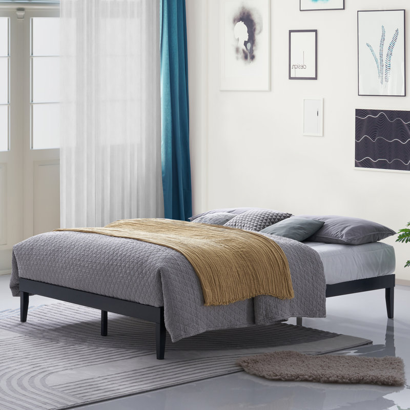 Artee Solid Wood Platform Bed, Black, King