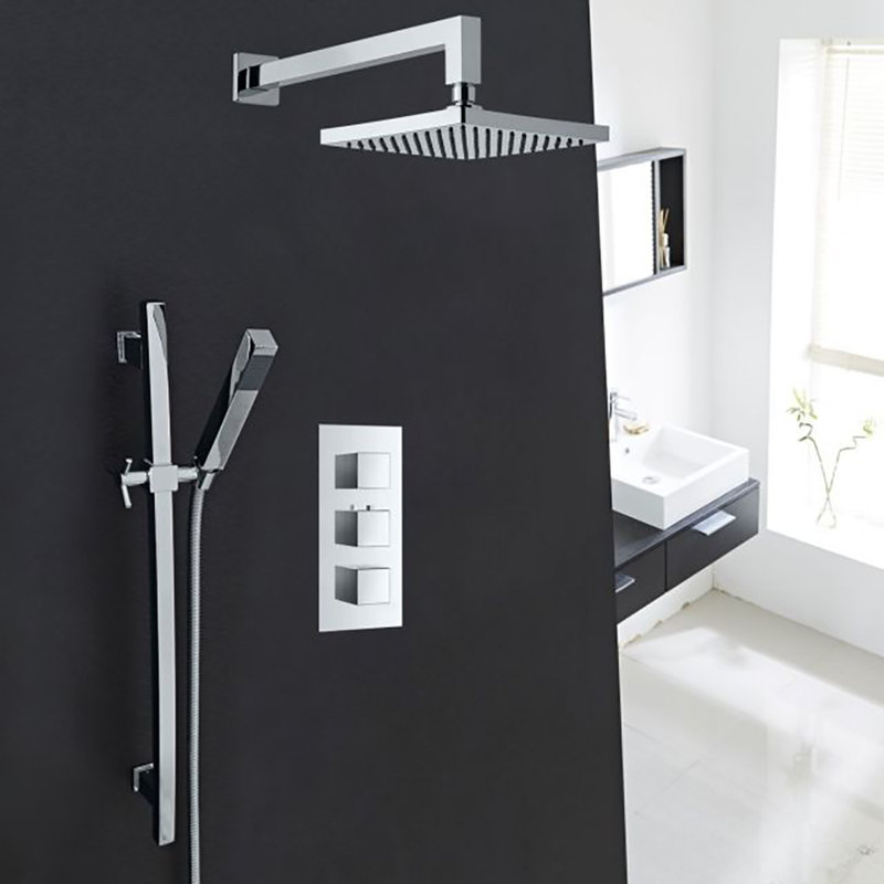 Chrome Thermostatic Shower System with Ultra-Slim Rainfall Head and Handheld Spray