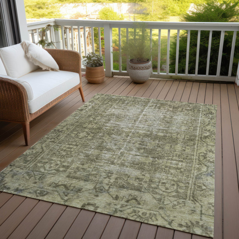 Olive Flat Woven Synthetic 3' x 5' Washable Rug