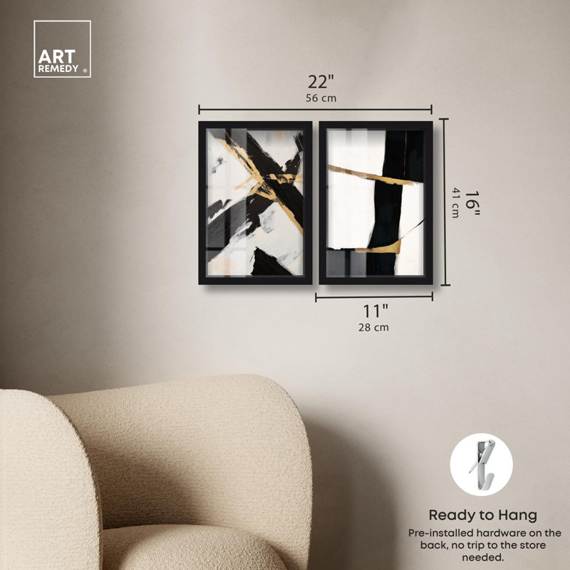 «Gilded Glam Night Set», reproduction de boîte-cadre minimaliste par Art Remedy, Noir, H 17 po x l 24 po