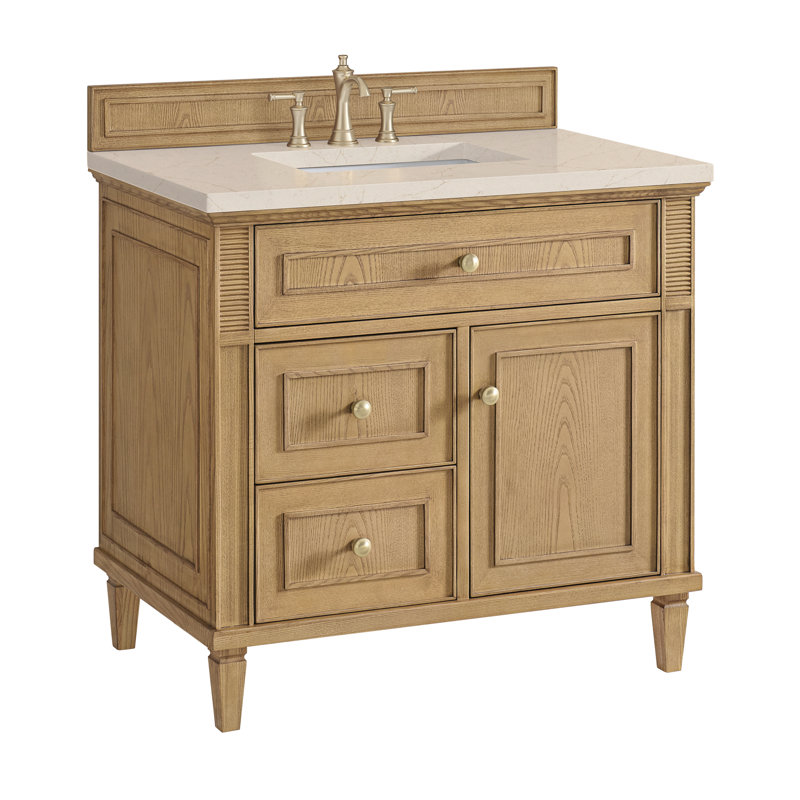Lorelai 36'' W Single Vanity, Carrara White, Light Natural Oak, 8" Widespread