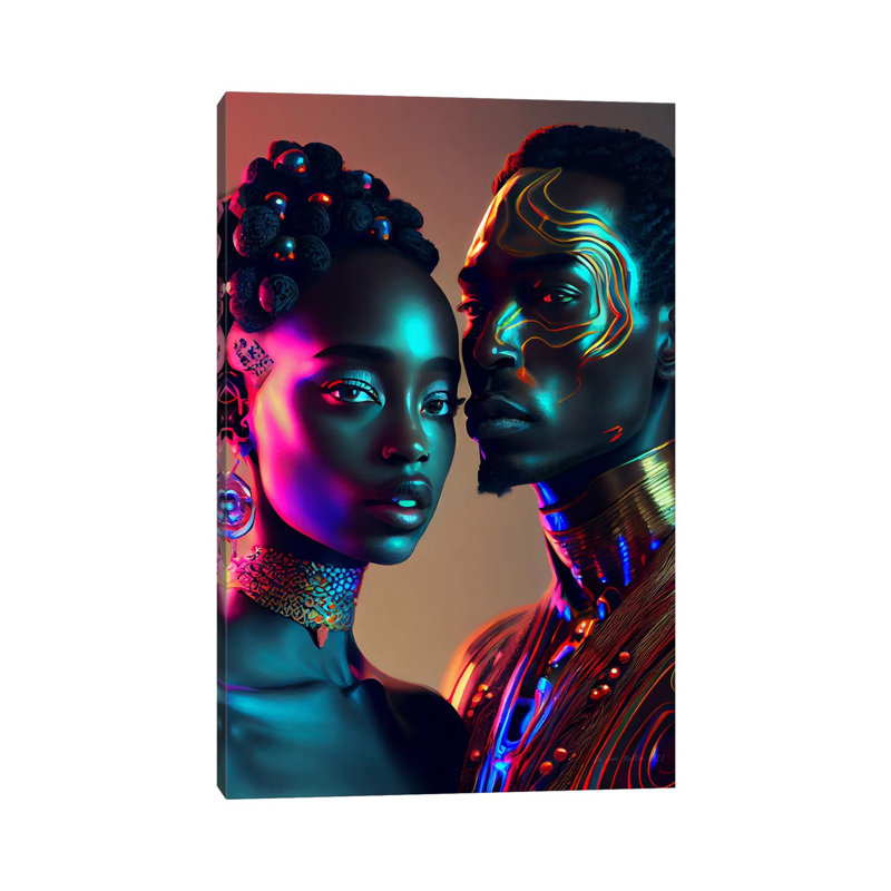 Afrofuturist African Royalty Queen And King II, Canvas, 12" H x 8" W x 0.75" D