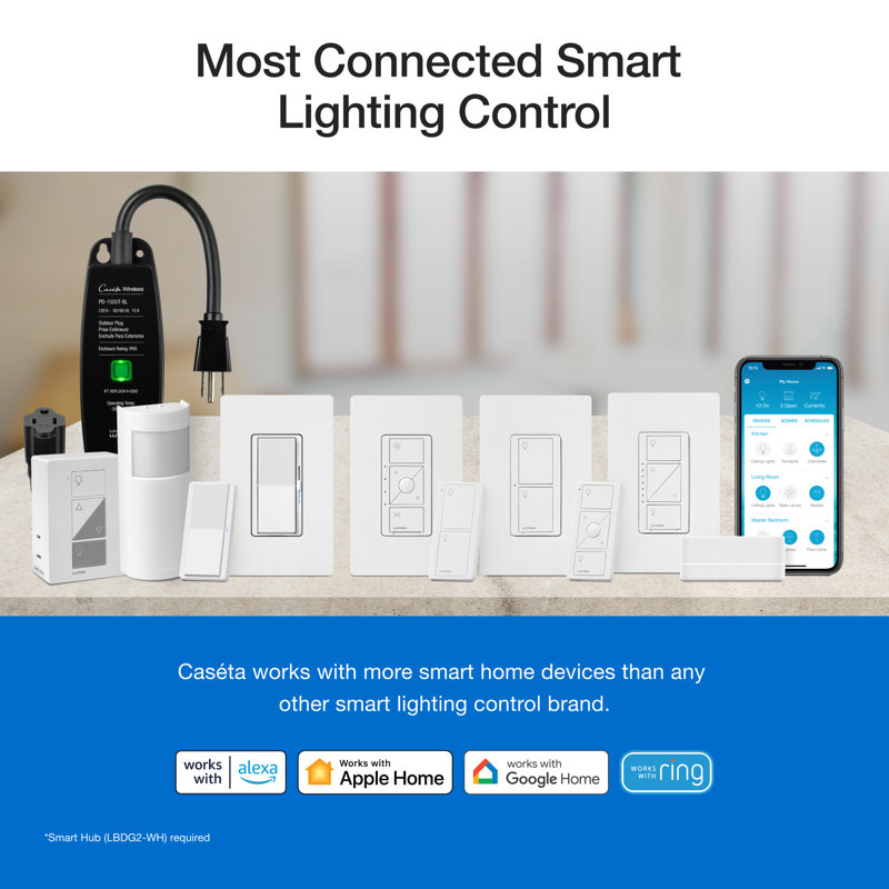 Lutron Caseta Diva White 150 W Toggle Smart-Enabled Dimmer Switch 1 pk