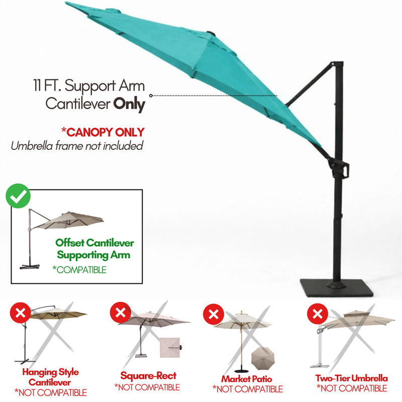 11 ft Cantilever Umbrella Replacement Canopy | 8-Rib Supporting Bar Design in Aruba Turquoise