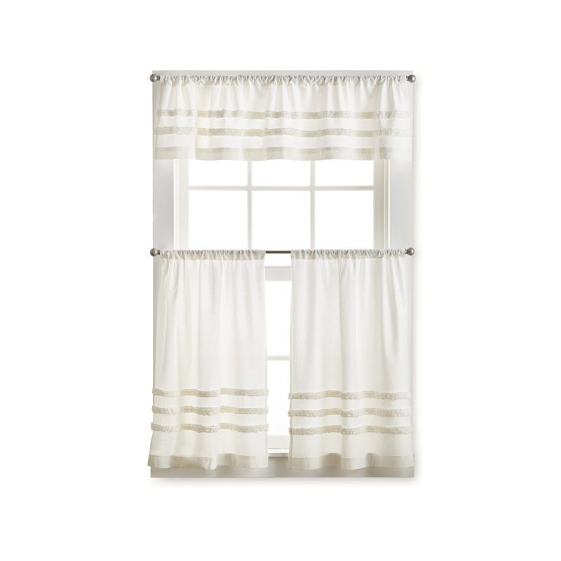 Ivory Textured Rod Pocket Valance and Tier Curtain Set