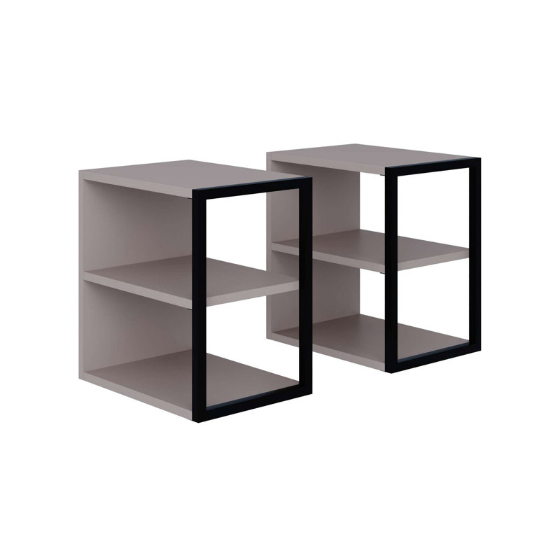 Modern Side Table Set (2 Pieces), Light Mocha, 11.8 x 17.7 x 16.5 inches | 100% Melamine Coated Particle Board, Thickness: 0.7 inches | Stylish & Functional for Living Room, Bedroom, or Office Decor