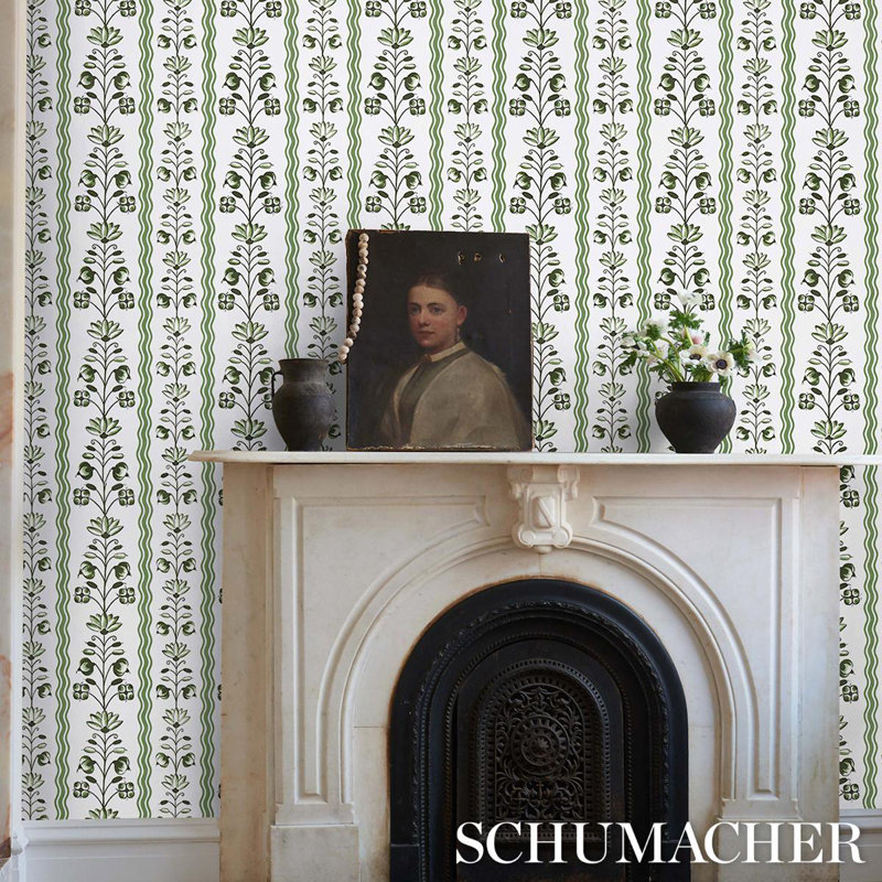 Schumacher x Marie-Anne Oudejans Delft Waves Wallpaper, Green