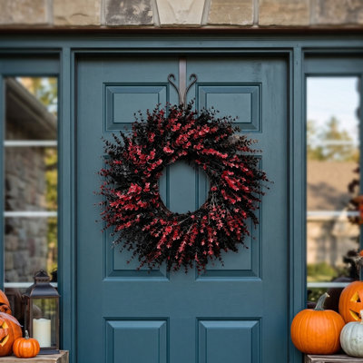 Couronne de 17,7 pouces en eucalyptus artificiel pour porte d'entrée Halloween Convient pour le printemps, l'été, l'automne et l'hiver pour le porche, le mur, la fenêtre intérieur et extérieur