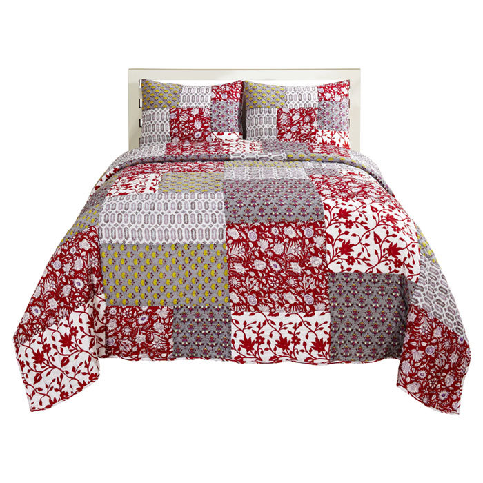 Ensemble de courtepointe réversible en coton Laila, Courtepointe pour lit simple + 1 taie décorative 