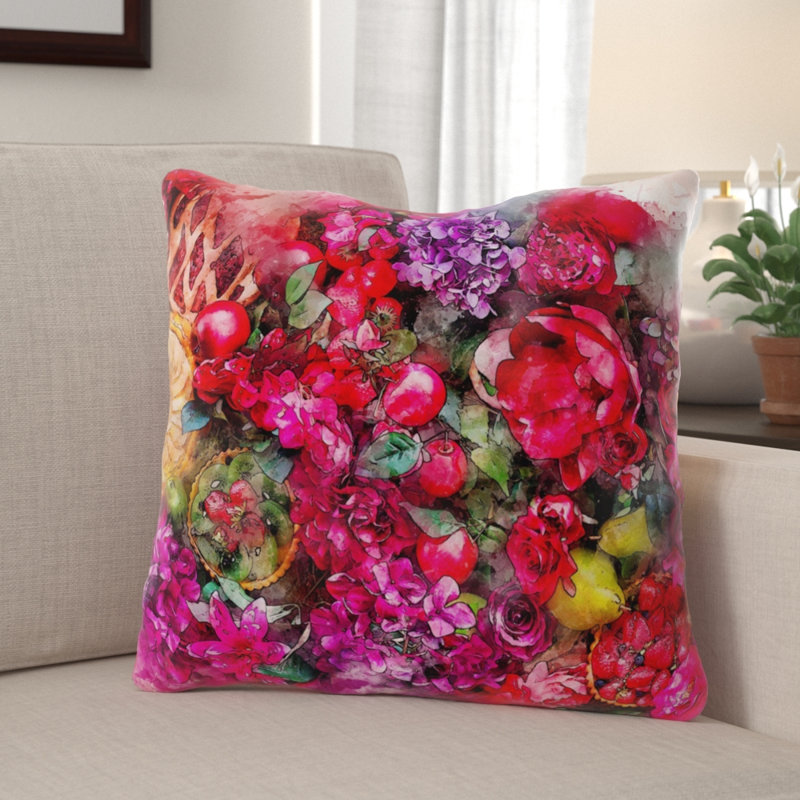 Coussin décoratif fleurs Echavarria, Microsuède, Intérieur