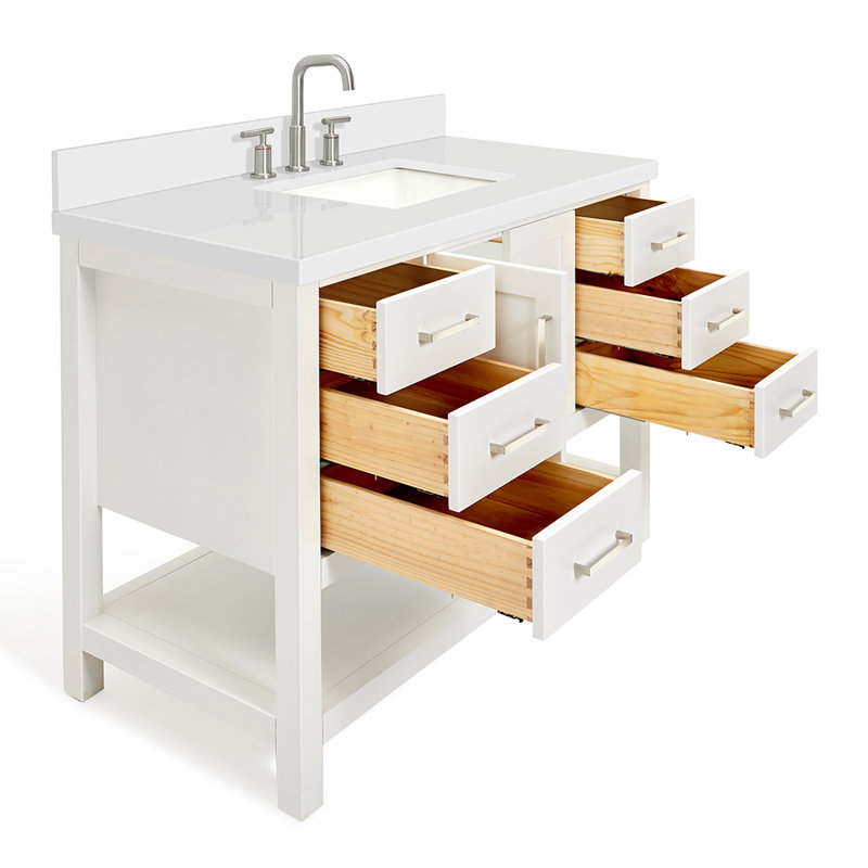 Magnolia Bath Vanity Rectangular Basin S049SWQ, White, Rectangular, Pure White Quartz