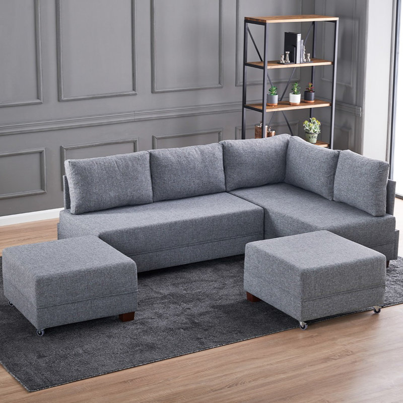 Canapé-lit et chaise longue 82,7 po Haleah, 100 % polyester gris, Accoudoir à gauche (vu de face)