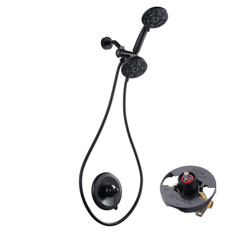 Dual-Function Single Lever 7-Pattern Wall-Mounted Shower Mixer With 1.8 GPM In Matte Black, Matte Black