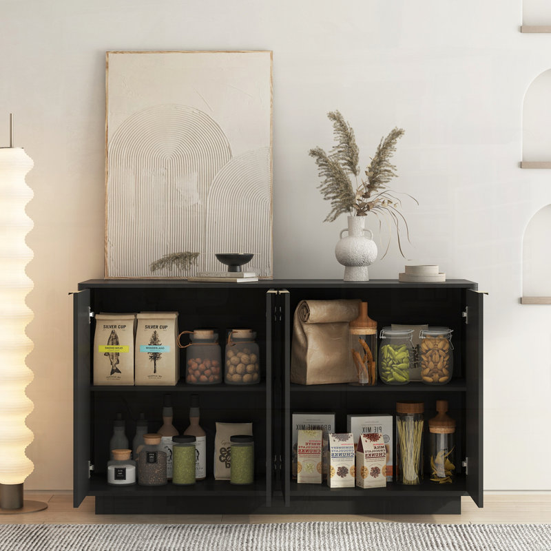 Buffet cannelé 55 po avec tablettes réglables, Noir