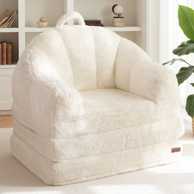Fauteuil à billes convertible 2 en 1 en fausse fourrure beige