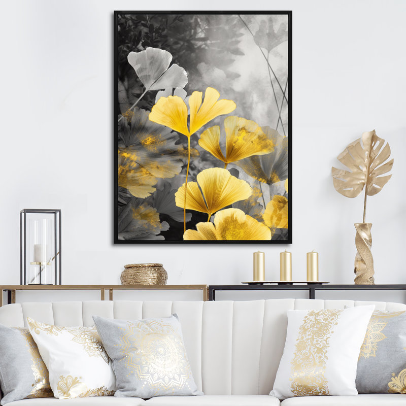 «Palm Tropical Ginkgo», reproduction d'art sur toile encadrée IV, H 20 po x l 12 po x P 1 po, Cadre flottant noir