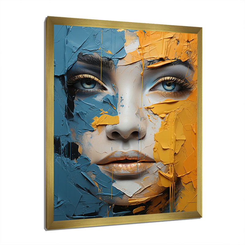 " Collage Explorations III ", 32" H x 16" W x 1" D, Gold Picture Framed