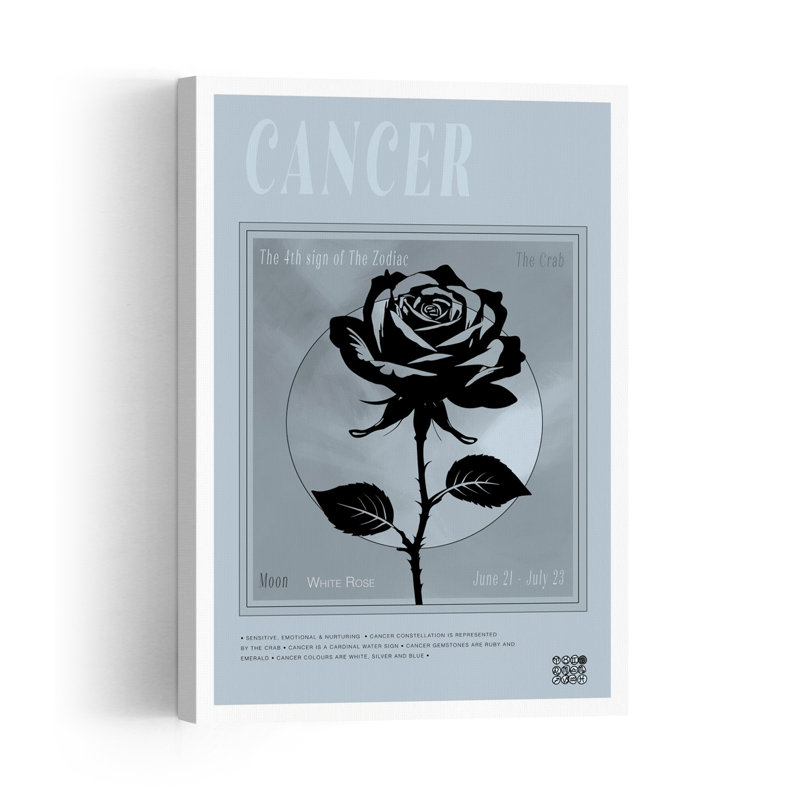 Cancer In Bloom Elegant Modern Vintage Crab Rose Flower Landscape Wall Art Print, 91.44cm H x 60.96cm W