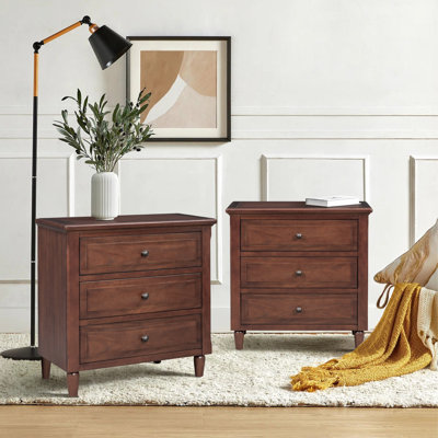 Albers Traditional 3 - Drawer Nightstand With Solid Wood Legs (Set Of 2)
