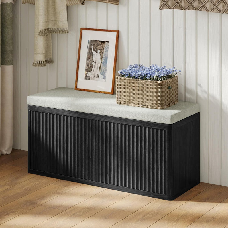 Fluted Shoe Storage Bench With Cushion, 2-Tier Entryway Bench With Storage, Hidden Shoe Cabinet, Entry Way Benches With Storage,For Hallway, Living Room, Bedroom