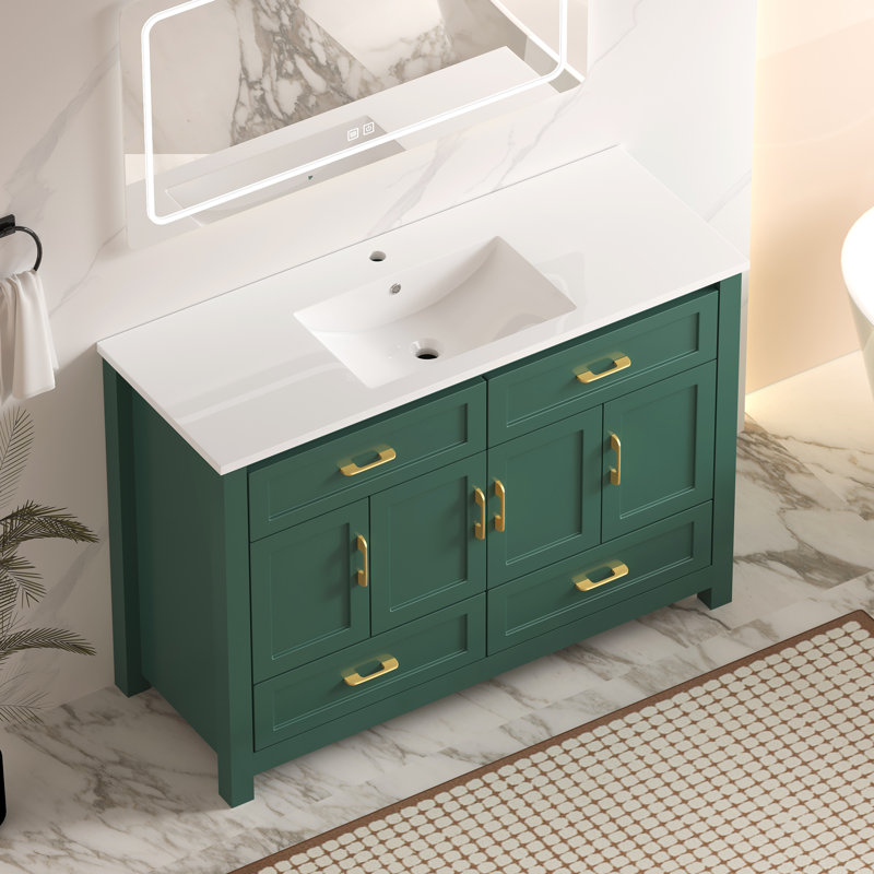 48" Bathroom Vanity With Ceramic Sink Combo, Abundant Storage Cabinet, Green
