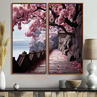 Fleur de cerisier du Japon, chemin rose - impressions d'art sur toile rose